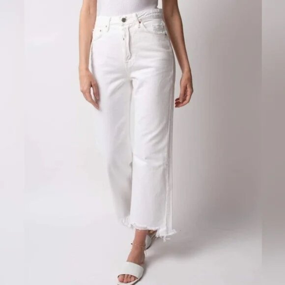 GRLFRND Bobbi Raw Hem Wide Leg White Waves Denim Mild Distress‎ Jean 27 - Picture 1 of 15